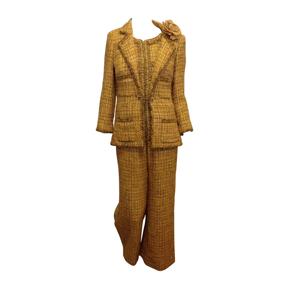 Chanel Mustard Yellow Tweed Jumpsuit and Jacket