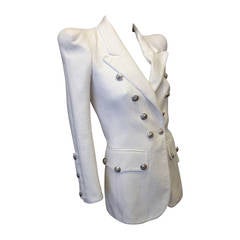 Balmain White Military Jacket with Silver Buttons