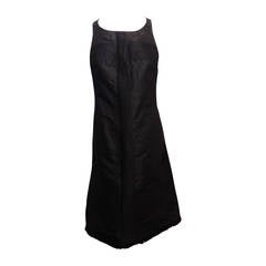 Chado Black Silk Shift Dress with Pintuck Pleating