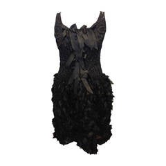 Oscar de la Renta Black Embellished Cocktail Dress with Bows