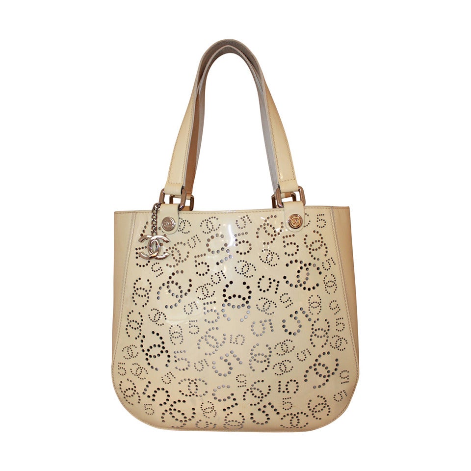Chanel Ivory Perforated Patent Tote