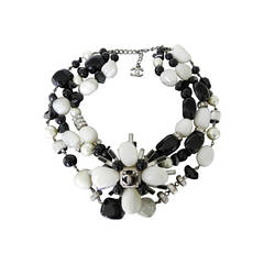 Chanel 06A Black White Beaded Triple Strand Necklace w Cross