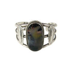 Scenic Navajo petrified wood Sterling Silver 3 wire Cuff Bracelet 6