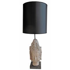 Vintage Terracotta Asian Bust with Headdress Table Lamp