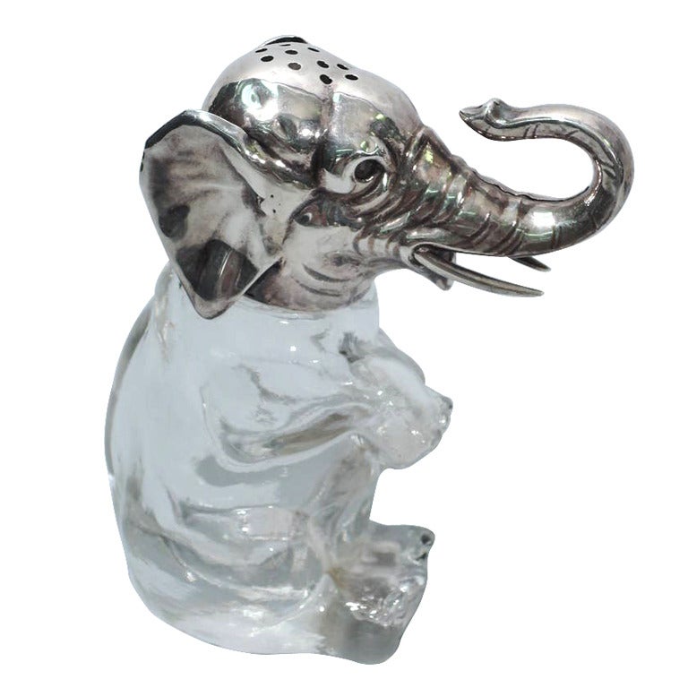 Elephant Sugar Shaker - Caster - Sterling Silver 
Clear Glass - C 1910