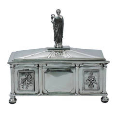 Architectural Coffer Box with Classical Figure - English Sterling Silver 1930