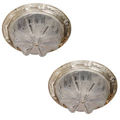 Exceptional Pair of Art Deco Flush Mount Chandeliers by Muller Frères