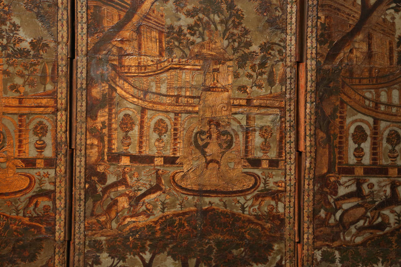Moorish 18th Century Large Embossed Venetian Leather Screen For Sale