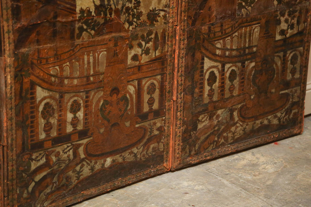 18th Century Large Embossed Venetian Leather Screen In Fair Condition For Sale In Houston, TX