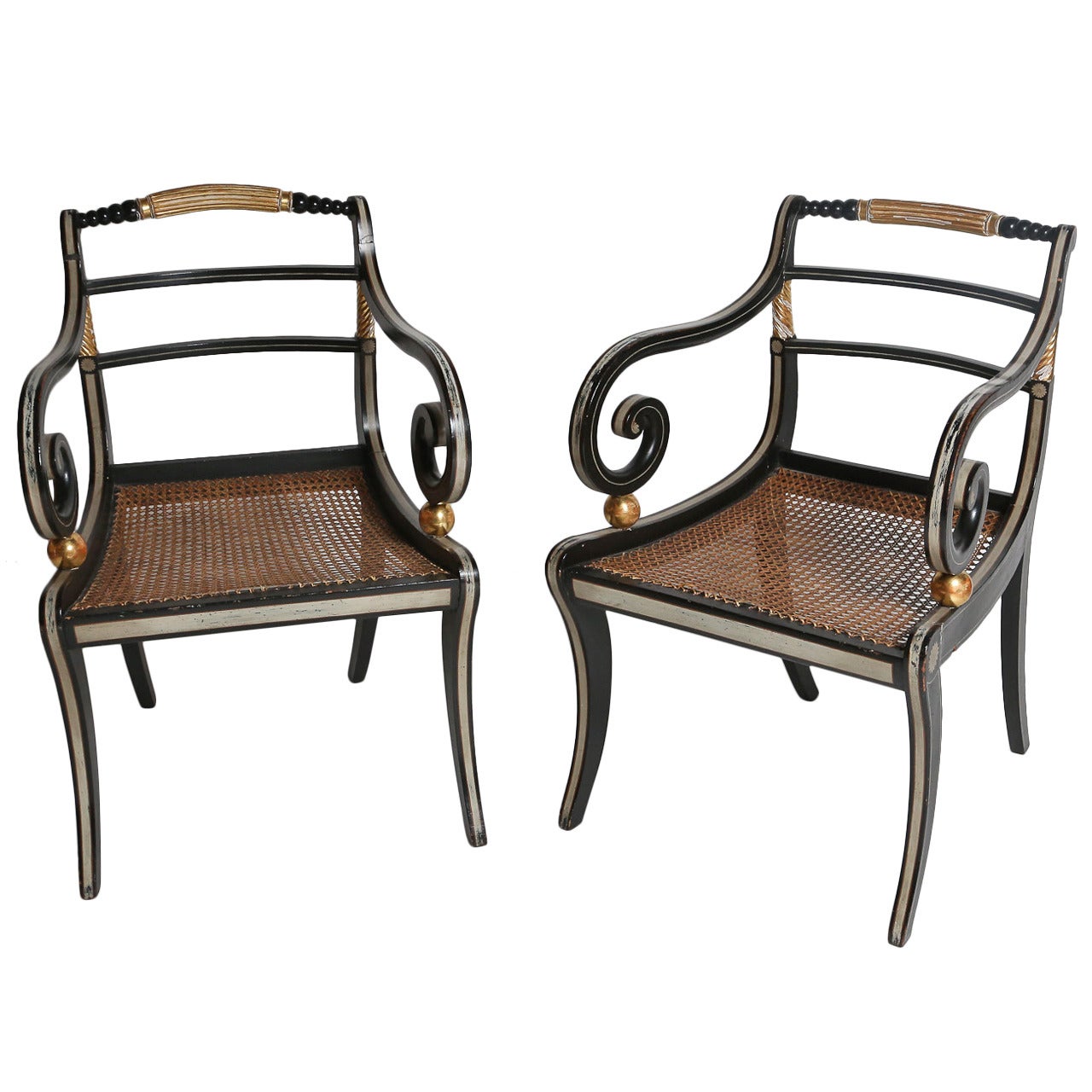 Pair of Period English Regency Armchairs For Sale
