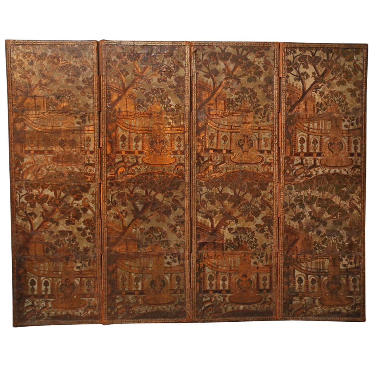 18th Century Large Embossed Venetian Leather Screen For Sale