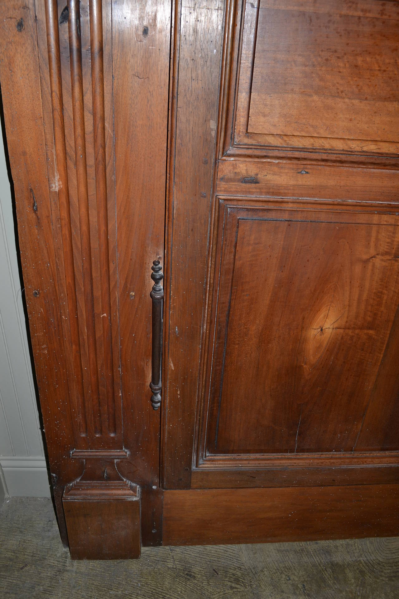 Antique Walnut French Armoire Doors with Original Frame, Crown and Hardware In Excellent Condition For Sale In Houston, TX