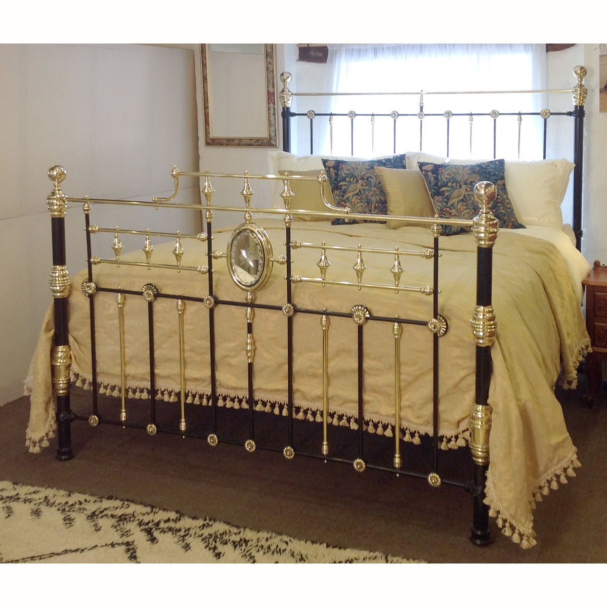 Decorative Brass and Iron Wide Bedstead