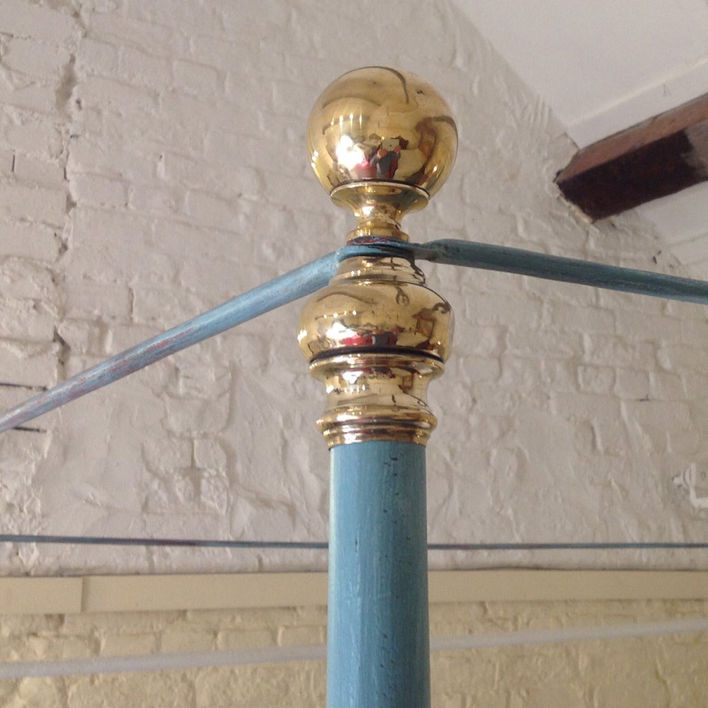 Tapered Post Iron Four Poster in Blue and Brass Bed 5