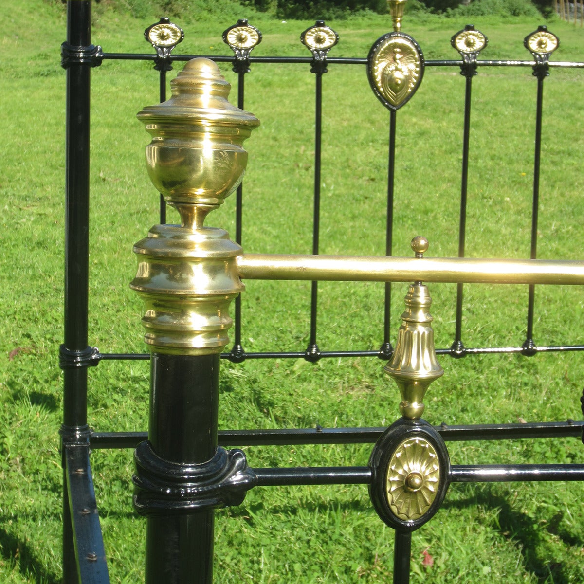 Victorian Late 19th Century Brass and Iron Bed with Peacock Decoration