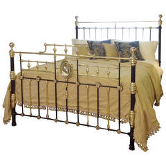 Decorative Brass and Iron Wide Bedstead