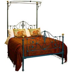 Antique Mid-Victorian Iron Half Tester Bed