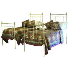 Matching Pair of Victorian Brass and Cast Iron Single Twin Beds