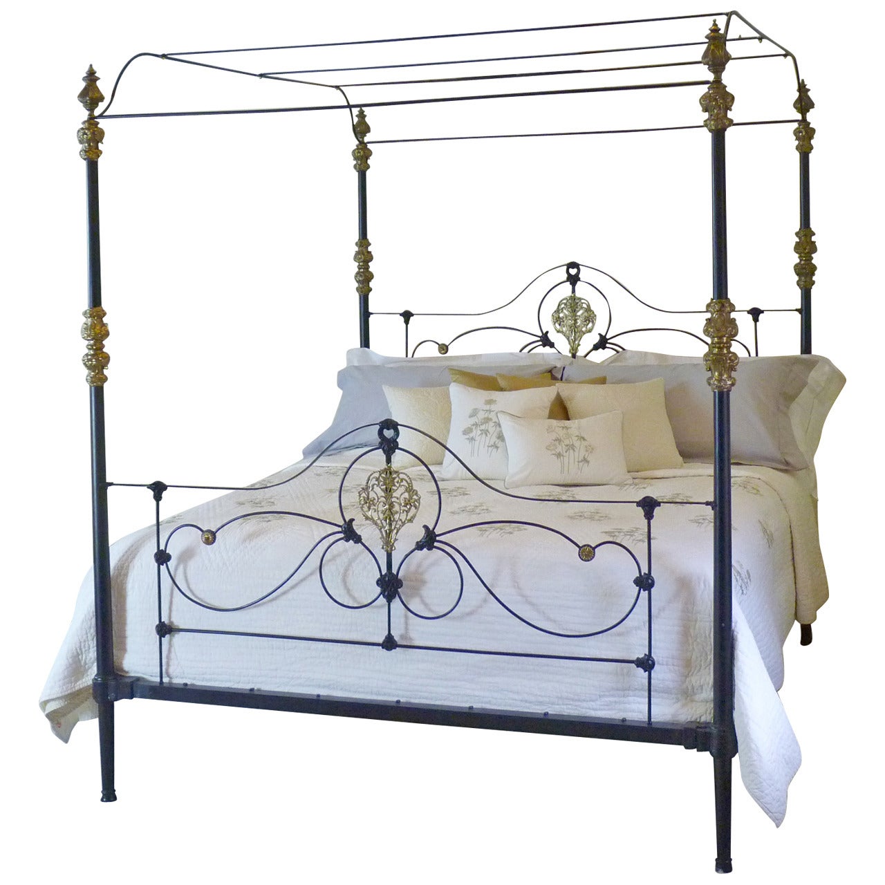 Rare Cast Iron and Brass Four-Poster Bed