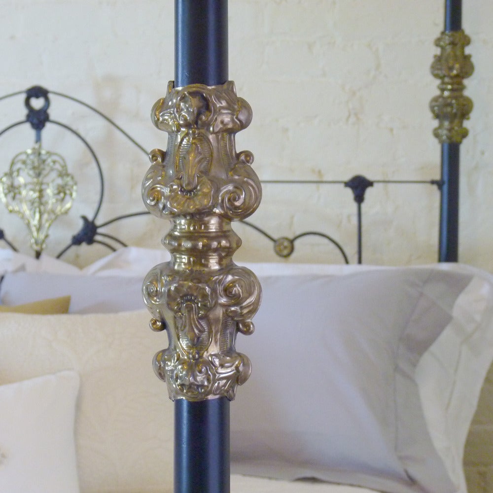 Victorian Rare Cast Iron and Brass Four-Poster Bed