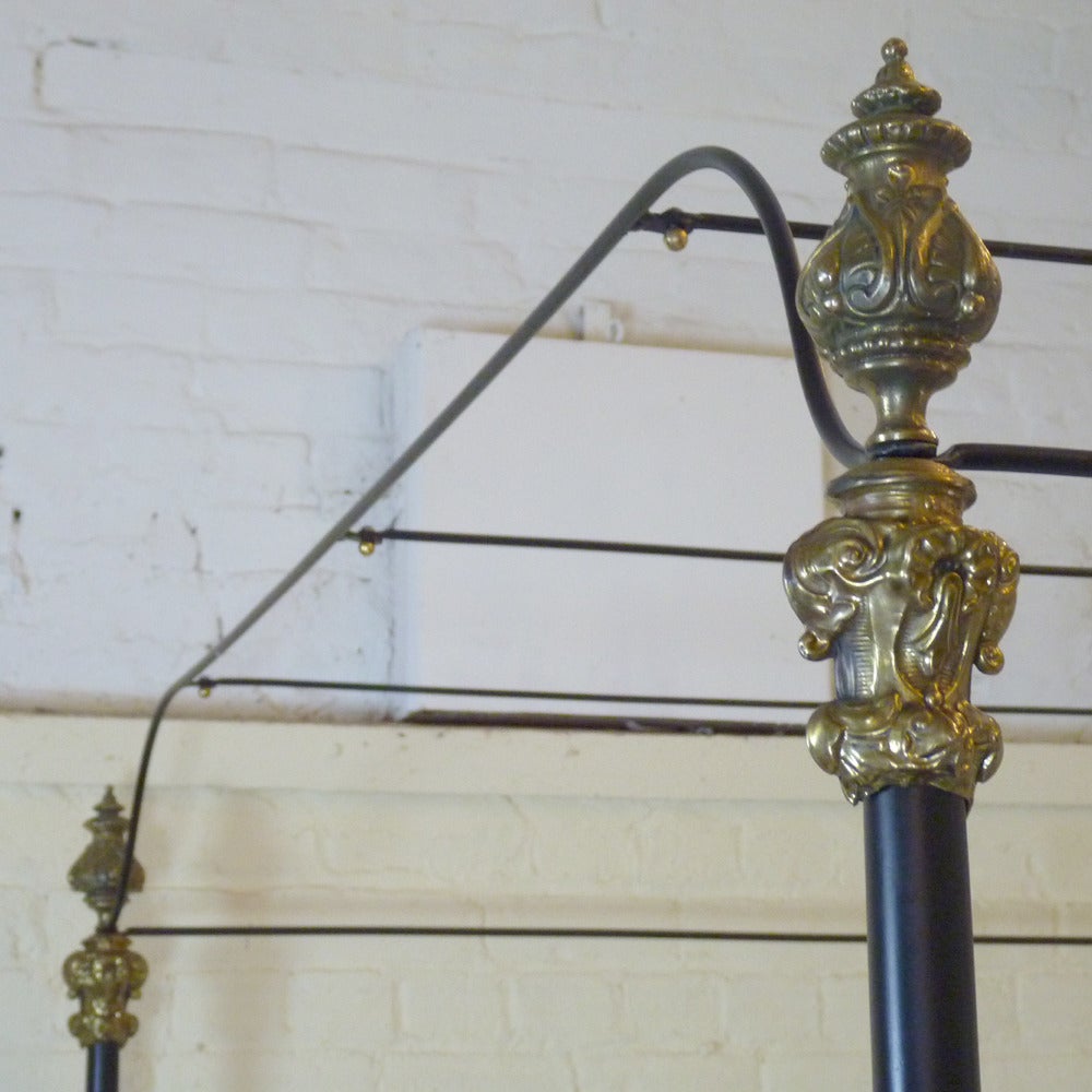 British Rare Cast Iron and Brass Four-Poster Bed