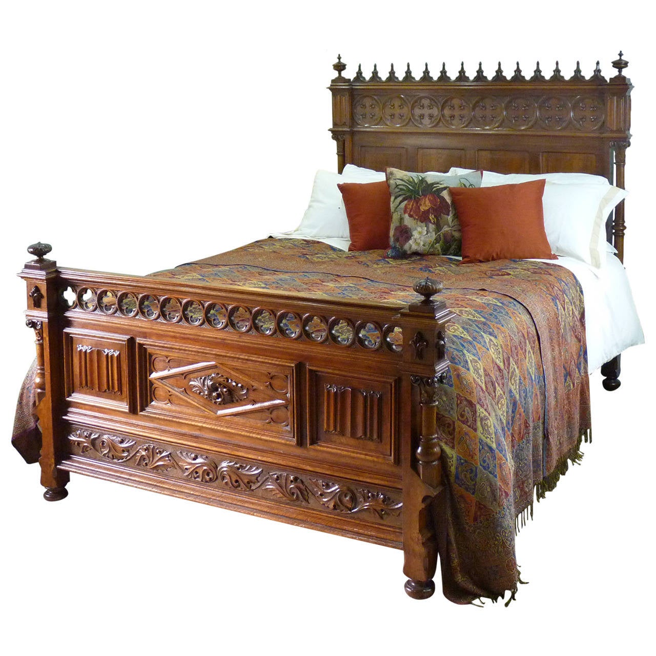 Rare Gothic Style Bed In Walnut At 1stdibs, Gothic Bed Frame King