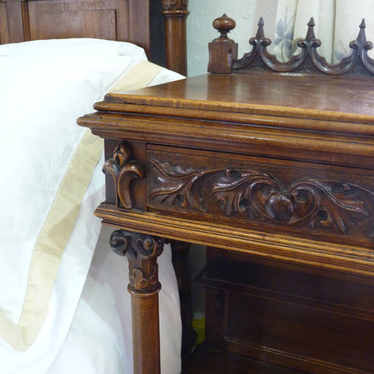 Rare Gothic Style Bed in Walnut 1