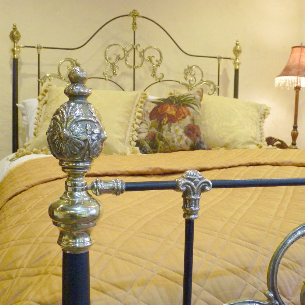 Hand-Painted Cast Brass and Iron Bed