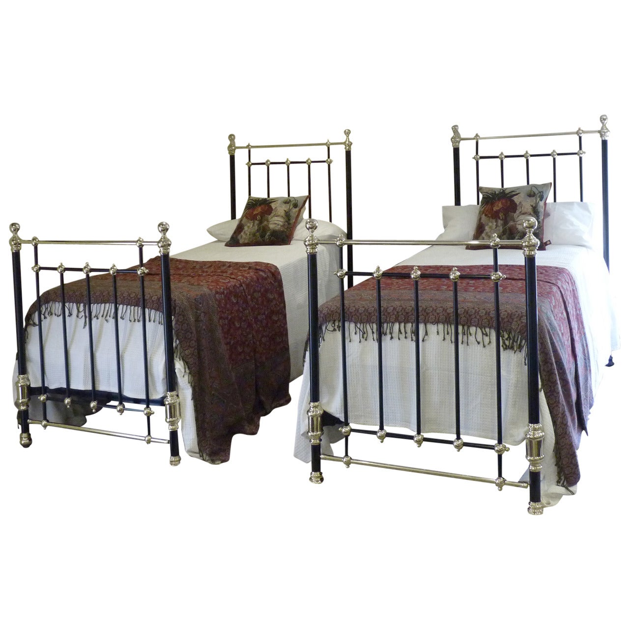 Stunning Matching Pair or Twin Brass and Iron Beds - MPS10