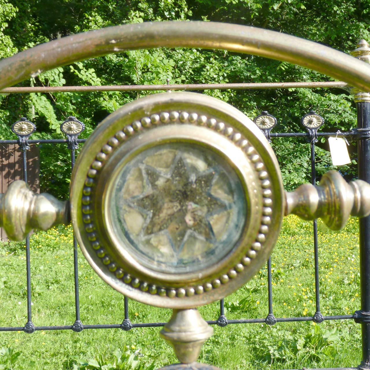 Victorian Ornate Brass and Iron Bed with Peacock Decoration