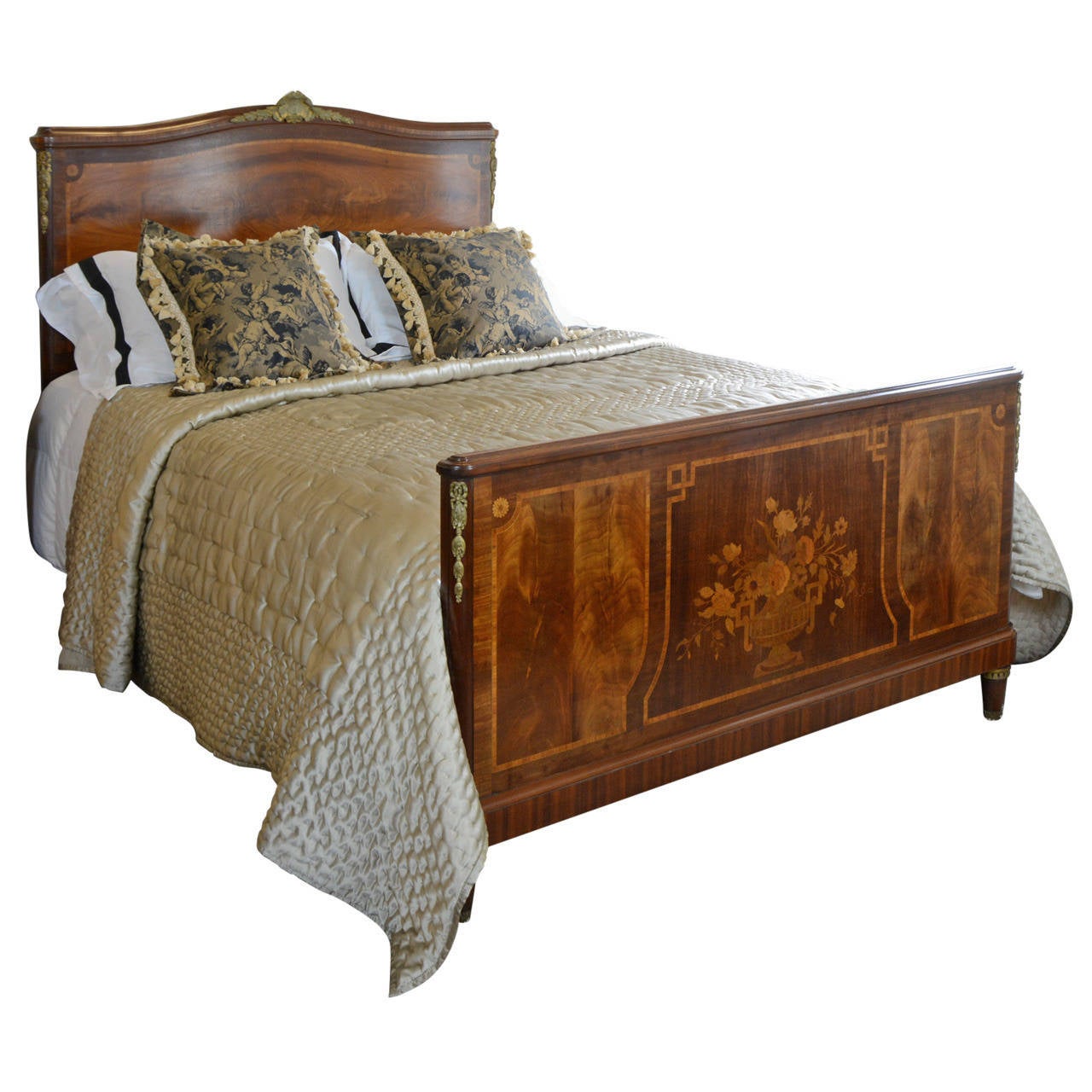 Mahogany Inlaid Marquetry Bed at 1stDibs