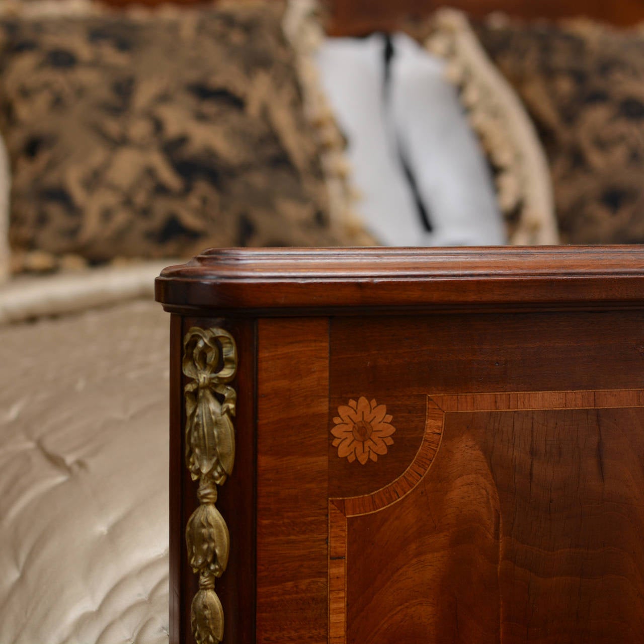 Art Deco Mahogany Inlaid Marquetry Bed
