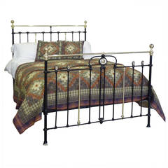 Antique Art Nouveau Style Brass and Iron Bedstead