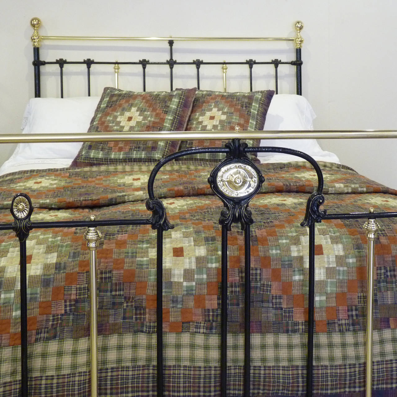 English Art Nouveau Style Brass and Iron Bedstead
