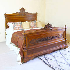 Antique Exra-Wide Carved Walnut Bed from Montenegro