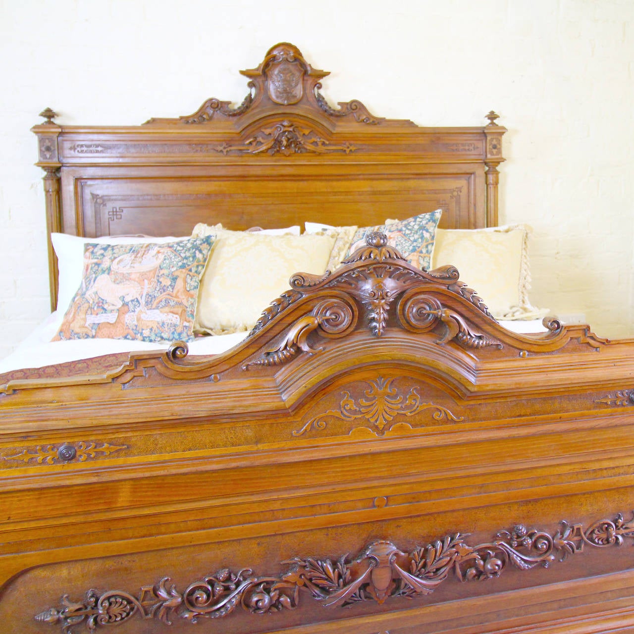 Exra-Wide Carved Walnut Bed from Montenegro