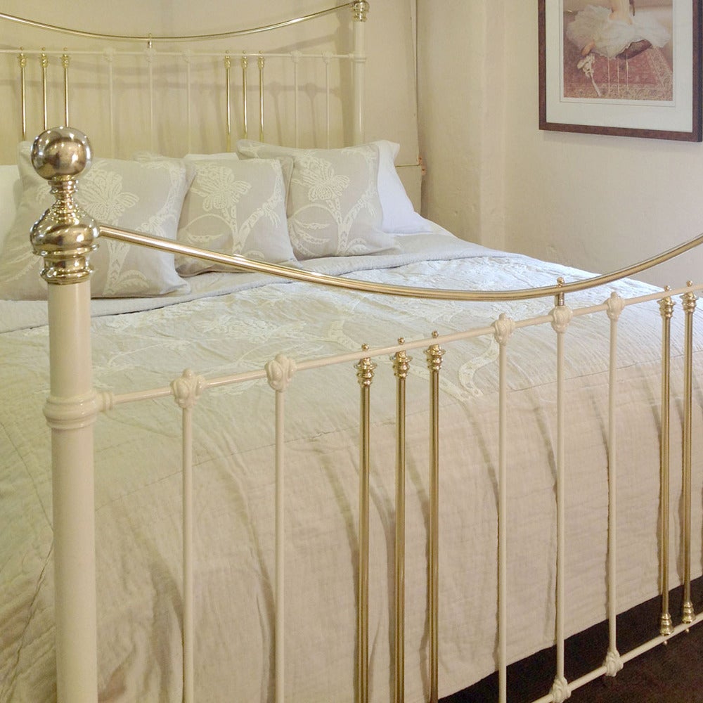 British Wide Brass and Iron Bed Finished in Cream