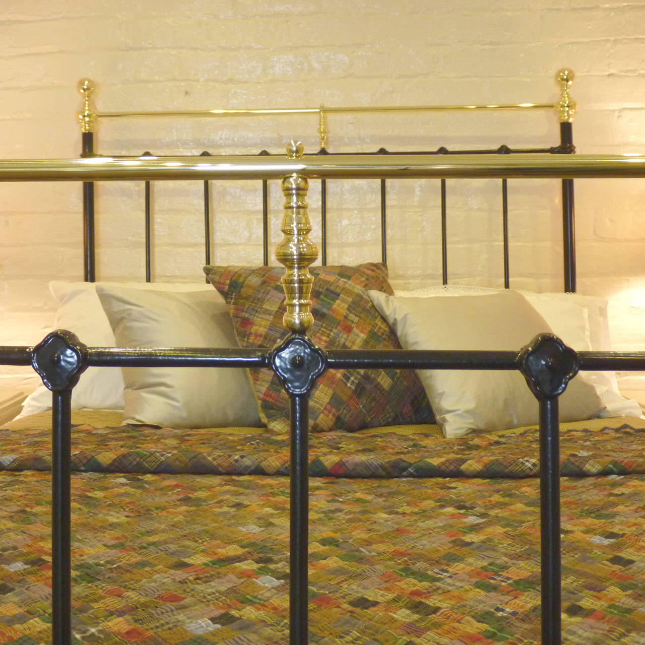 Early 20th Century Black Double Brass and Iron Bed – MD32