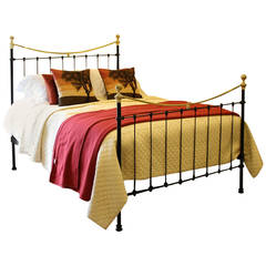 Wide Brass and Iron Bedstead in Black
