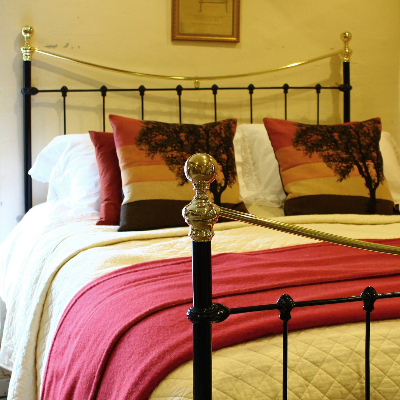 Wide Brass and Iron Bedstead in Black