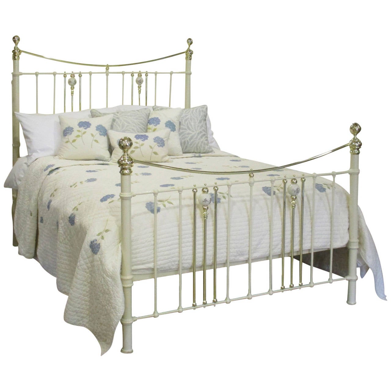 Cream Brass and Iron Bed with China Porcelain Decoration MK54 at