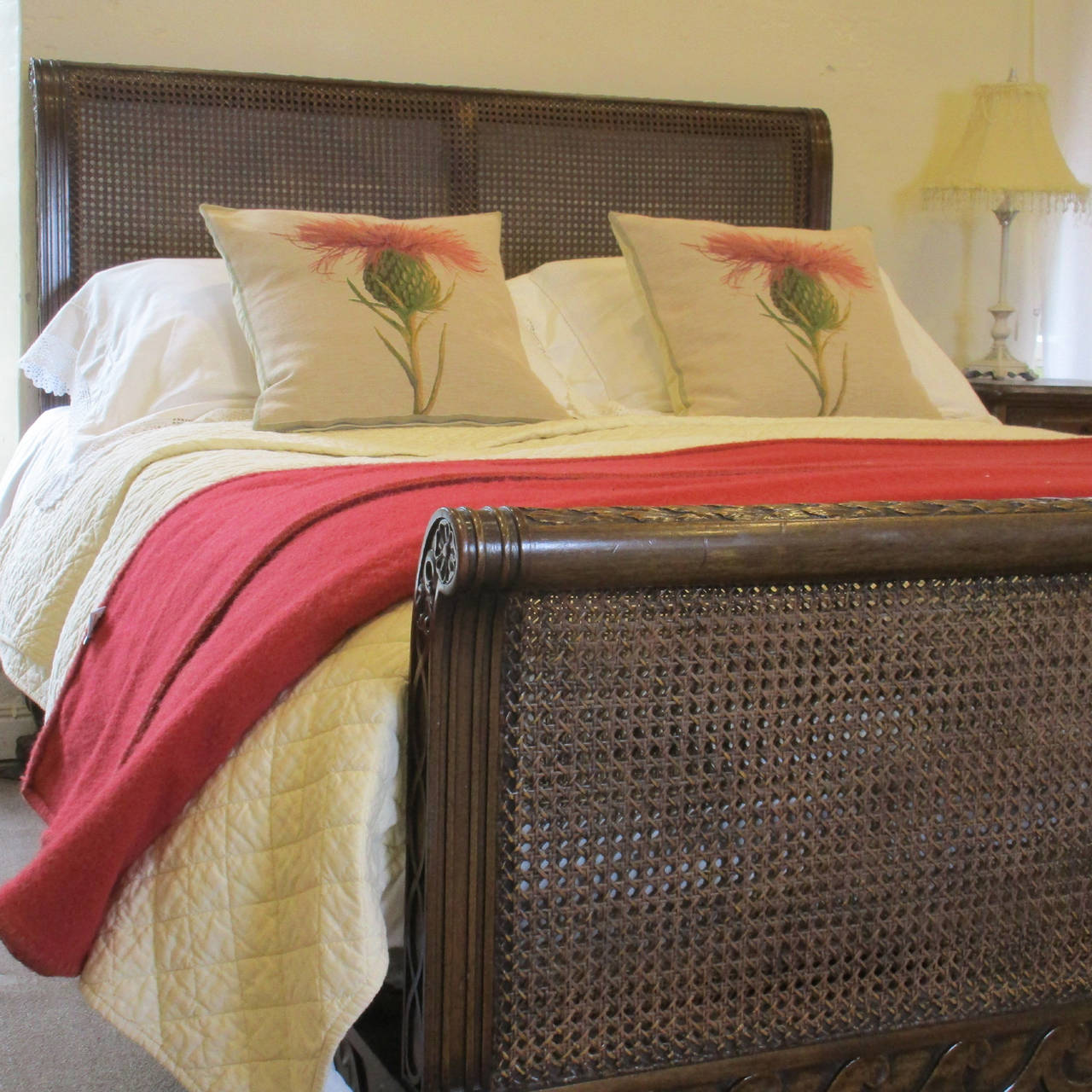 French Rattan Wide Bed