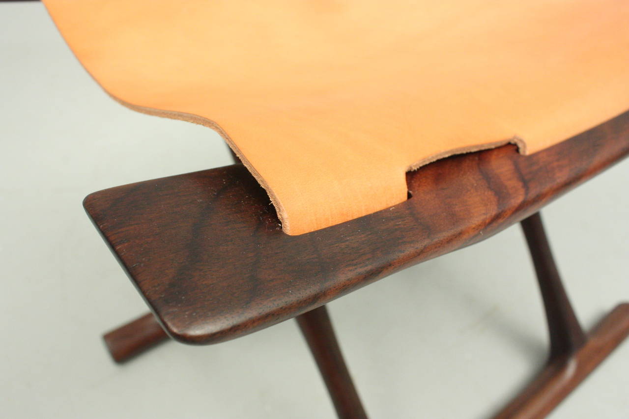 Egyptian Stool by Ole Wanscher with Tan Leather - Danish, Mid-Century Modern  For Sale 1