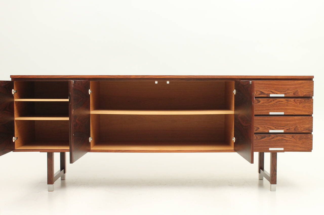 Aluminum Danish, Mid-Century Modern Rosewood Credenza, Sideboard by Kai Kristiansen