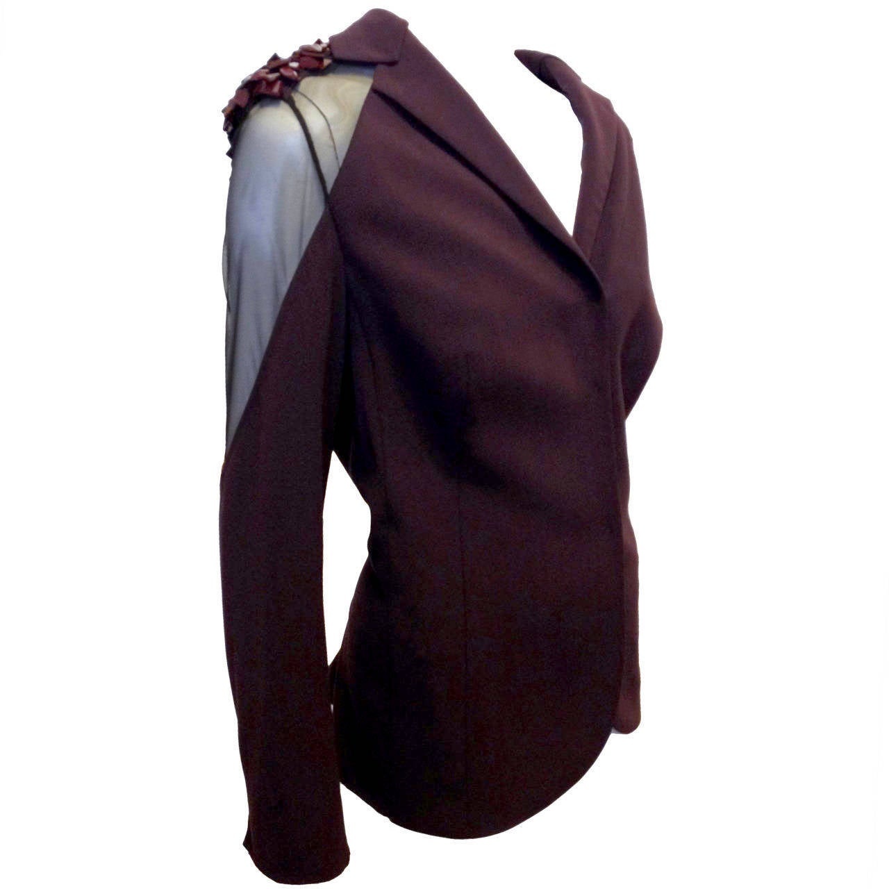 Akris Maroon Jacket with Beads and Sheer Panels