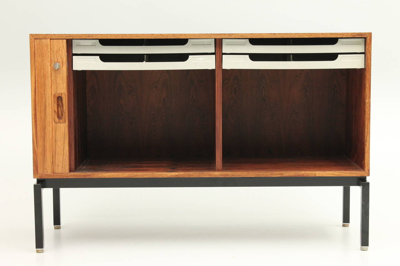 Scandinavian Modern Danish, Mid Century Rosewood Credenza with Roll Front (Medium Size) For Sale