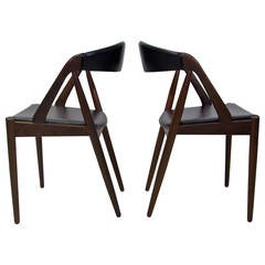 Set of Two Black Leather Rosewood Kai Kristiansen Model 31 Chairs Danish Modern
