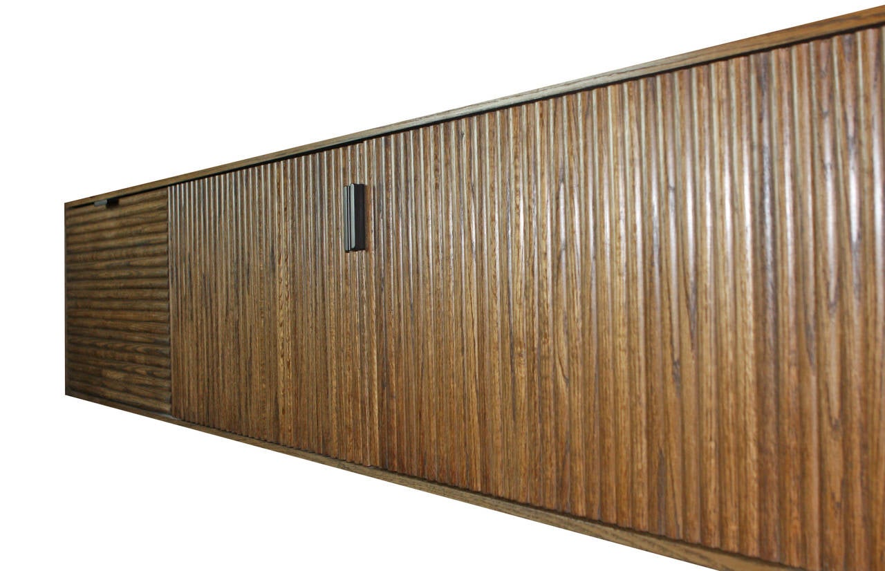 Wall-Mounted Oak Tambour Console For Sale 3