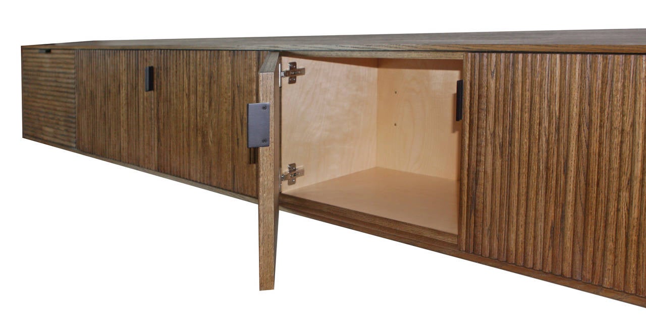 American Wall-Mounted Oak Tambour Console For Sale