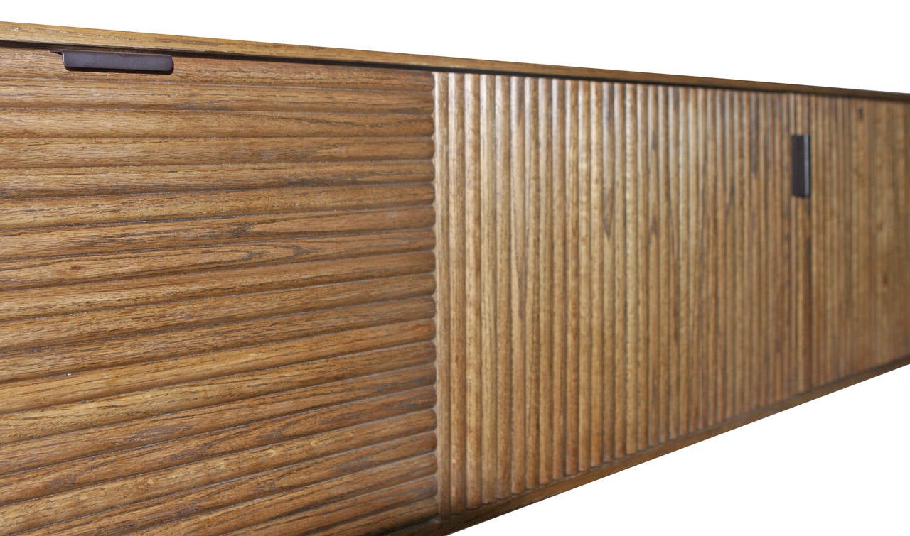 Maple Wall-Mounted Oak Tambour Console For Sale